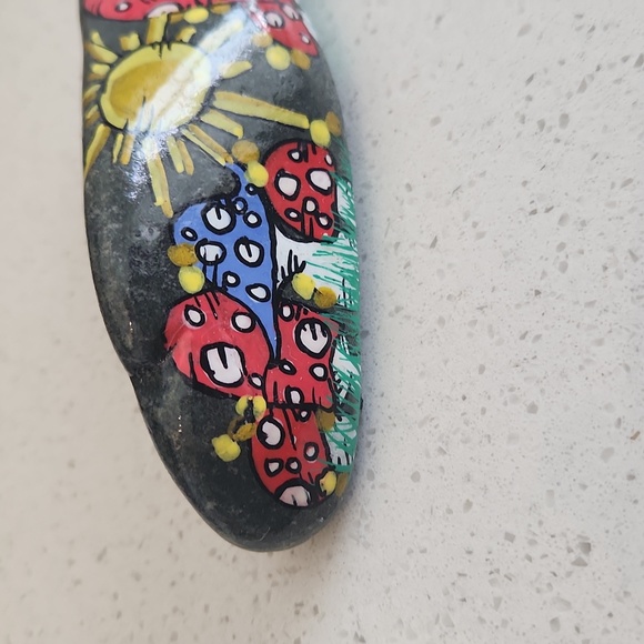 Mushroom painted rock with sun - Picture 2 of 3